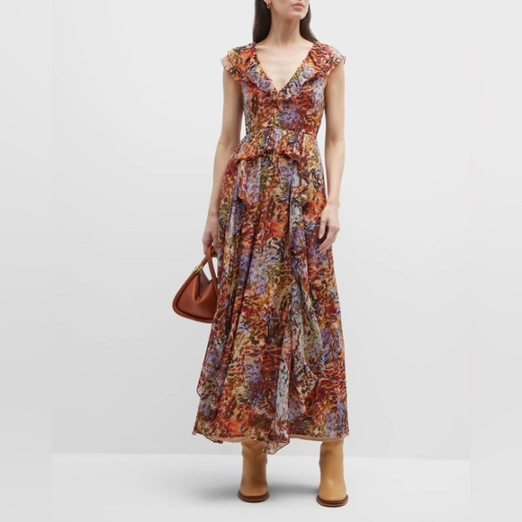 MARIE OLIVER jayda dress in foliage silk blend size NWT